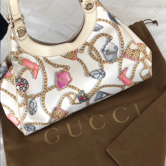 SOLD Gucci satin and leather tote satchel dust bag - Picture 2 of 8